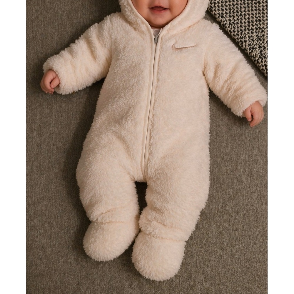Nike Baby Fleece Bunting Suit Cream Hooded Pram One-Piece 3M 56-62cm